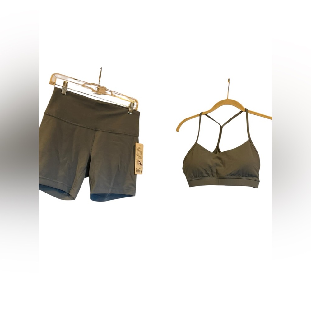 lululemon athletica Olive Green High-Rise Bike Shorts & Strappy Sports Bra Set